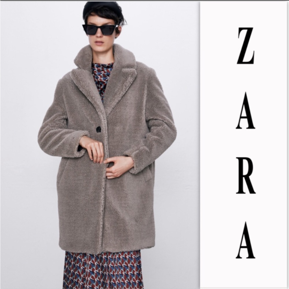 Zara Gray Teddy Sherpa Coat - Picture 7 of 7